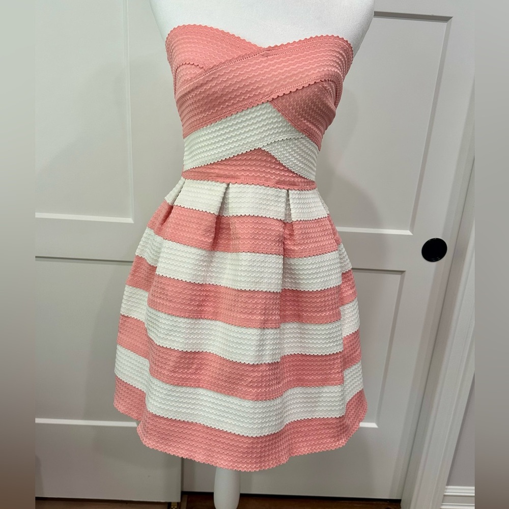 B Darlin strapless Pink/White Dress Size 1/2